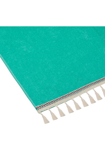 SHOPIENS Mint Green Cotton Beach Towel Shopiens®, Beige Band and Beige Tassels, 150 x 75 cm