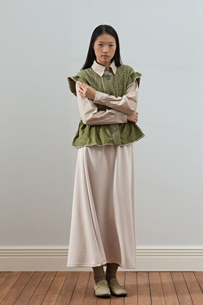 Ceylan Otantik Khaki Ruffled Knit Vest