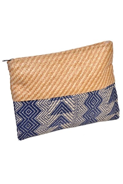 SHOPIENS Καλοκαιρινή Τσάντα καλλυντικών Shopiens®, μπεζ με μπλε σχέδιο, 29 x ...