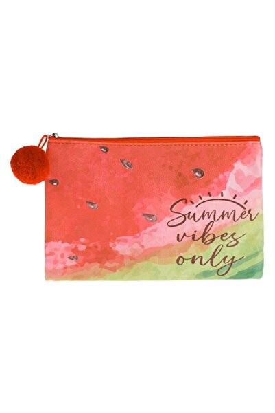 SHOPIENS Satin Summer Cosmetic Bag Shopiens®, watermelon-themed design, 'Summ...