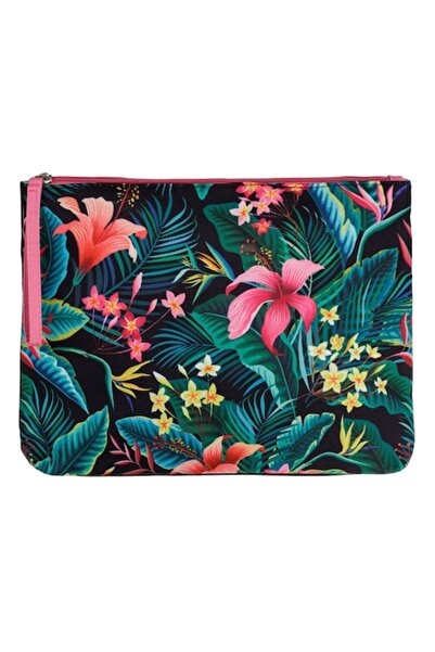 SHOPIENS Summer makeup bag Shopiens®, black material with pink, yellow flower...