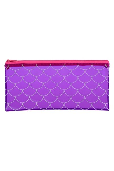 SHOPIENS Portfard de vara Shopiens®, transparent de culoare mov, cu model sirena cu glitter argintiu si ferm