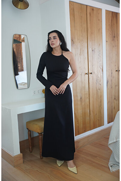 Tavie Tek omuzlu asimetrik kesim elbise