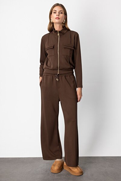 ON Γυναικείο Φούτερ με ελαστική μέση και φαρδύ πόδι 66510 Καφέ