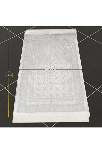 Tesbihane Kişiye Özel Nakış İşlemeli Saf İpek Kadife Kumaştan Beyaz Renk Hediyelik Seccade