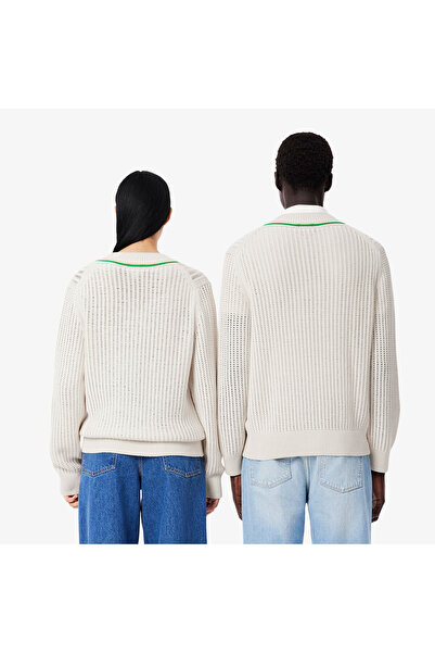Lacoste Unisex Classic Fit V Yaka Krem Kazak