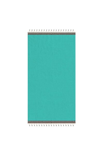 SHOPIENS Mint Green Cotton Beach Towel Shopiens®, Beige Band and Beige Tassels, 150 x 75 cm