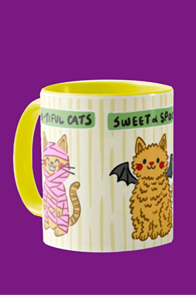 Hello Melody Design Halloween Cats Mug - Halloween Themed Digital Printed Gift 330Cc