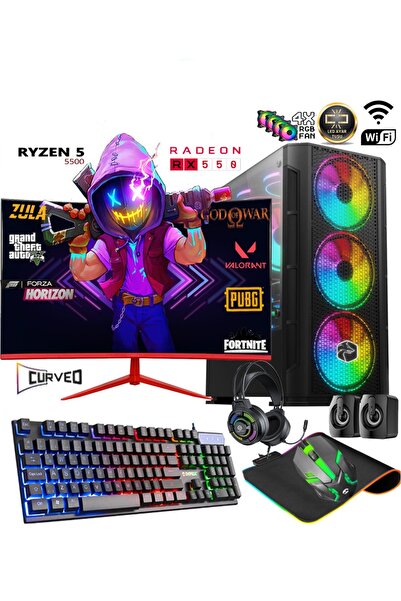 Apphirex TC55 Ryzen 5 5500 16GB Ram 512GB M.2 SSD RX550 GDDR5 23.6'' Curved M...