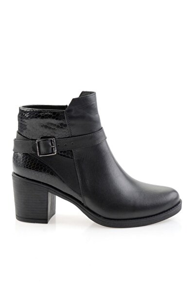 Bambi Siyah Siyah Hakiki Deri Kadın Bot & Bootie K02717034103