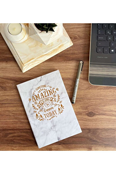 Dörtel Tedarik Amazing Printed Hard Cover Elastic Unlined Notebook with White Marble Design