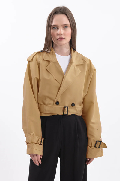 Hatun Atila Trench oversize scurt, cu decupaj dublu, cu centură - nurcă