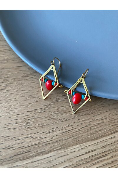 dela otantik Geometric Gold Color Stone Authentic Earrings – Handmade Vintage Bohemian Tribal Bijouterie Jewelry