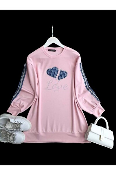 ŞAHİN TESETTÜR GİYİM KOL İŞLEMELİ KOT ŞERİTLİ ÖNÜ İŞLEMELİ KOT YAZILI TUNİK 5619