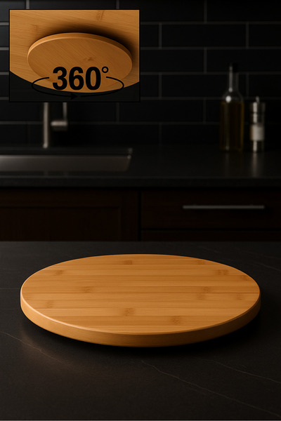 Risea Home 360 Derece Dönen Bambu Sunumluk Dönen Ahşap Servis Tepsisi Lüks Pi...