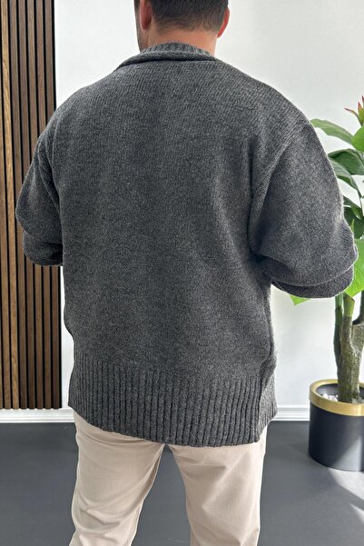 Edwox Men's Buttoned Relaxed Fit Cardigan Anthracite Edw416