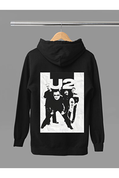MAGORS Hanorac rock cu glugă, cu mânecă lungă, din bumbac, cu imprimeu U2, cu...