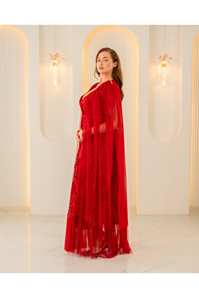 Lama Lingerie 2-Piece Satin Feather Lace Bridal Negligee