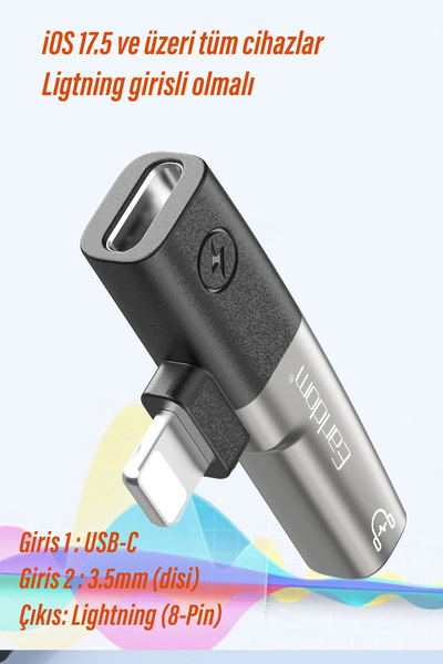 EXENAR Lightning to Type-C Şarj - Kulaklık Dönüştürcü -iPhone 11 12 13 14 Pro-Plus-Pro Max Oyuncu Çevirici