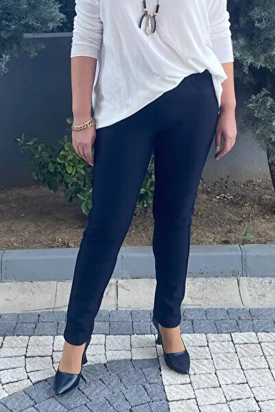 Mia Butik Women's Navy Blue Punto Pipe Leg Trousers (Choose One Size Smaller)