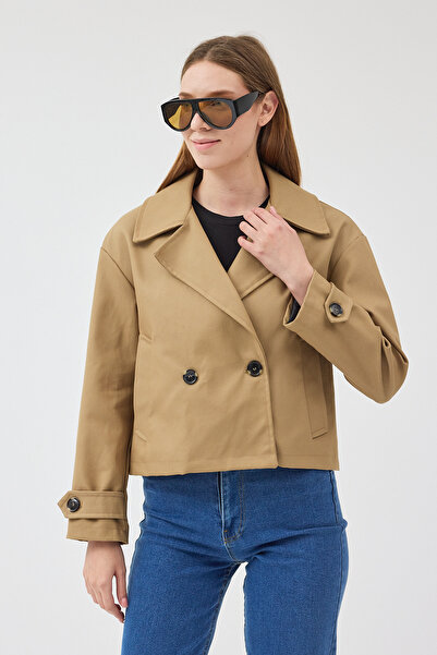 STONCS Women's Beige Short Trench Coat