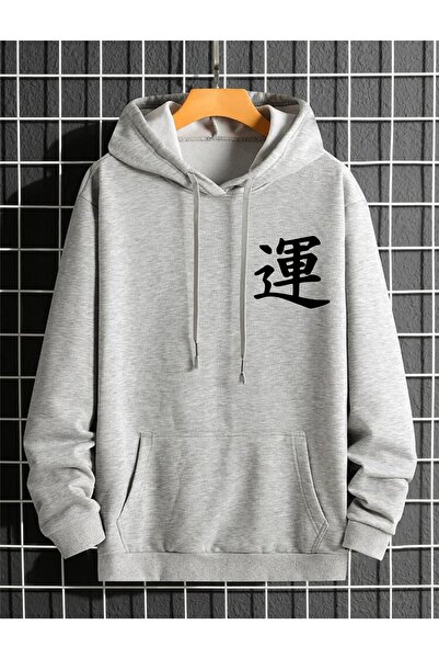 estilowear سويت شيرت رمادي للجنسين بحروف صينية ثلاثية الأبعاد