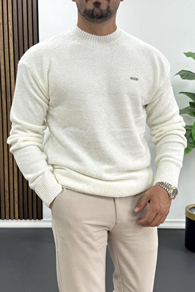 Edwox Ανδρικό πουλόβερ από ύφασμα με λαιμόκοψη λευκό Edw419