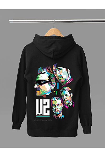 MAGORS Hanorac rock cu glugă, cu mânecă lungă, din bumbac, cu imprimeu U2, cu...