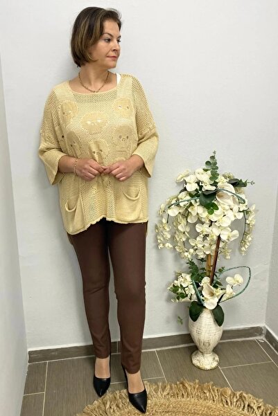 Mia Butik Women's Brown Punto Flared Trousers