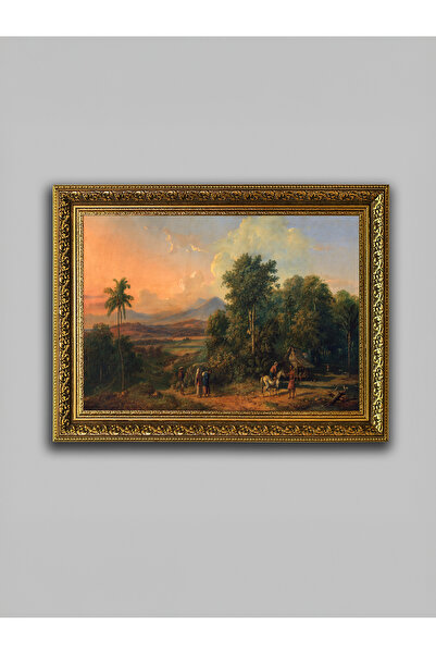 WoodyArts Tropikal Manzara Tablo – Altın Eskitme Çerçeve