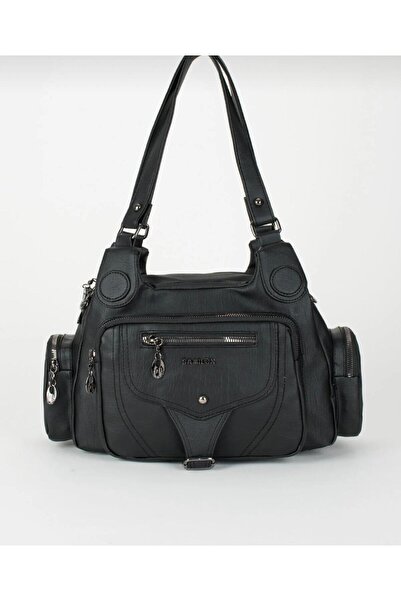 eranora Geantă de umăr și de mână Samilon Samilo pentru femei, din piele neagră, cu mai multe compartimente