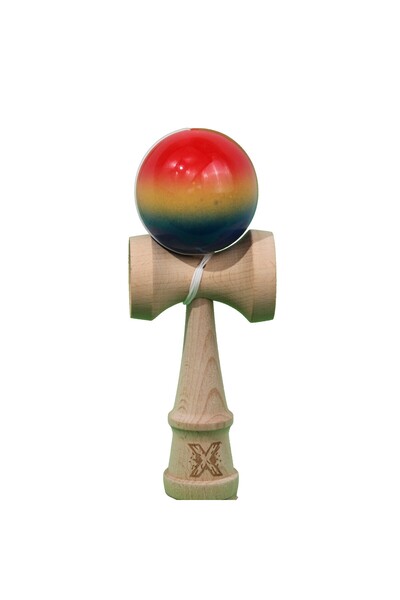 Bibilel Kendama X Original, Professional, Bibilel, Jucărie din lemn super lipicioasă, 18 cm, Gradient roșu/galben/albastru