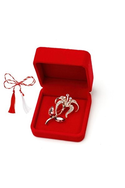 OEM Martisor brosa crin cu strasuri in cutie de catifea, roz