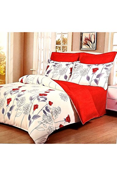 Casa Pucioasa Double Bed Linen 6 Pieces Sulfur, Cotton, Floral Pattern "Red P...