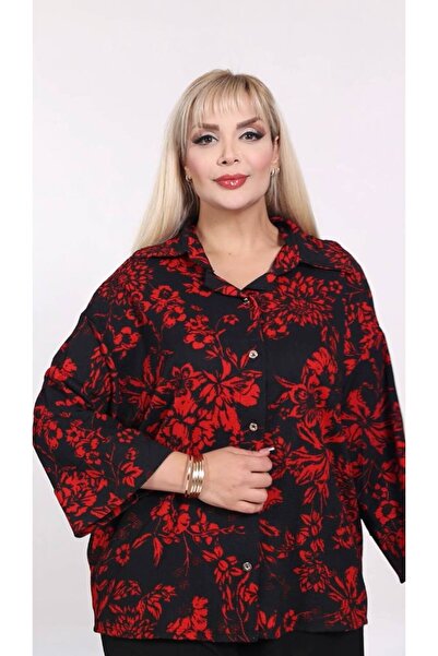 garajmood Red Floral Pattern Plus Size Shirt