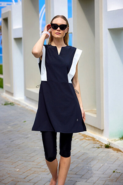 Marina Swimwear Siyah Yarı Kapalı Tesettür Mayo | Su İtici, UPF50+, Sportif Tasarım H2511