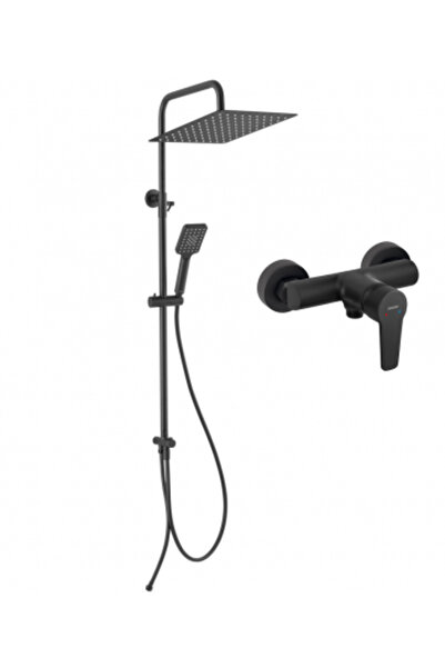 FERRO Coloană de duș cu cap de duș fix pătrat 30x30 Wizard Square Negru cu baterie de perete Ritto Negru