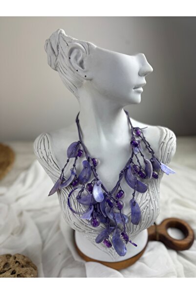 SEDEF TAKI taşlı kabuk el yapımı bohem kolye