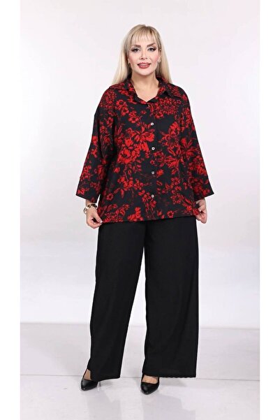 garajmood Red Floral Pattern Oversize Shirt Set