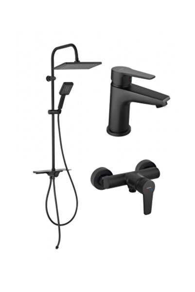 FERRO Set 3 in 1 Set de duș cu duș cu efect de ploaie KANTO cu bateria perete dus Ritto Black si baterie