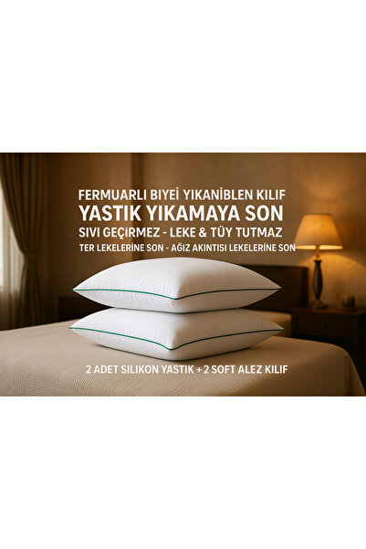 MEŞELİ TEKSTİL Set special de perne împotriva scurgerilor bucale și a petelor de transpirație | 2 perne + 2 huse speciale rezistente la lichide