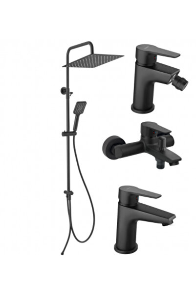 FERRO Set coloană de duș 3 în 1 Wizard Square Negru cu baterie cadă montată p...