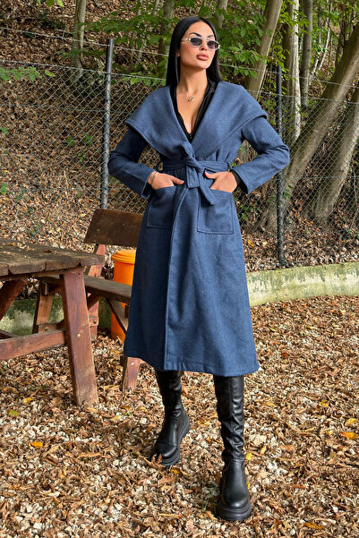 NEW LAVİVA Women's Self-Buttoned Unlined Cashmere Coat
