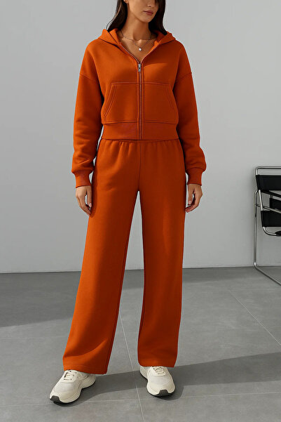 COMBİNE MİCHAİL Kadın Oversize Turuncu Kapşonlu Sweatshirt