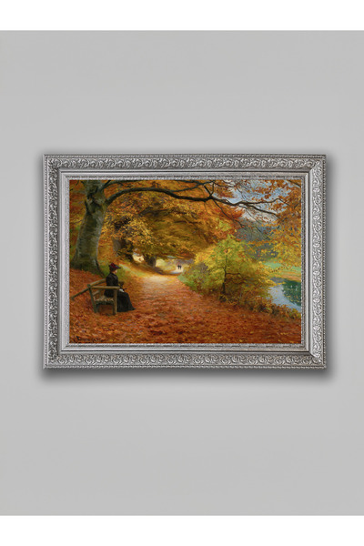 WoodyArts Tablou peisaj de toamnă – cadru gri antic