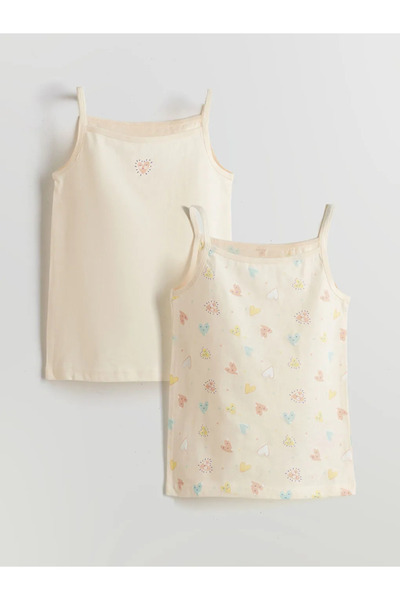 LC Waikiki LCW KidsEkru Kare Yaka Kız Çocuk Atlet 2'li