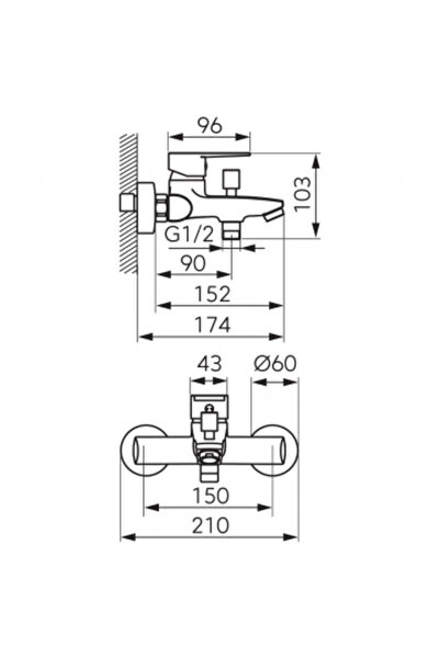 FERRO Baterie de duș-cadă montată pe perete Ritto Black