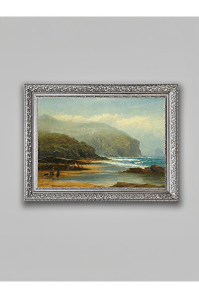 WoodyArts Pictură cu peisaj de litoral – Cadru gri antic