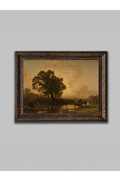 WoodyArts Tablou cu peisaj rural – Ramă antică din bronz