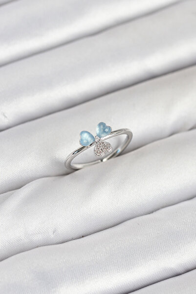 Twin Store خاتم نسائي من النحاس الفضي اللون على شكل ورقة البرسيم